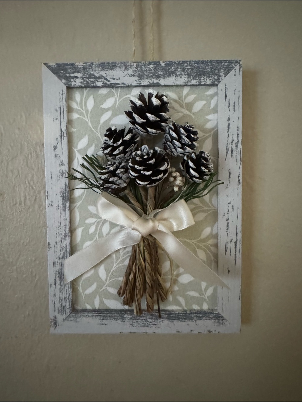 Winter Pinecone Wall Hanging with White Accents - Unbranded